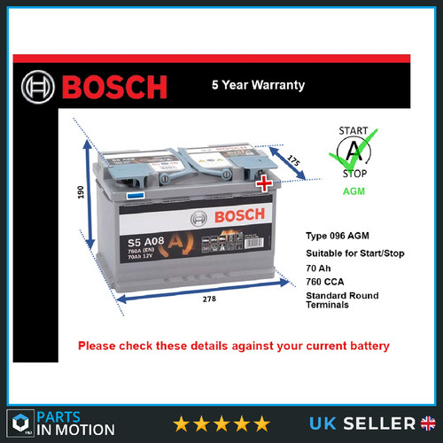Agm car battery s5a08 bosch - agm,