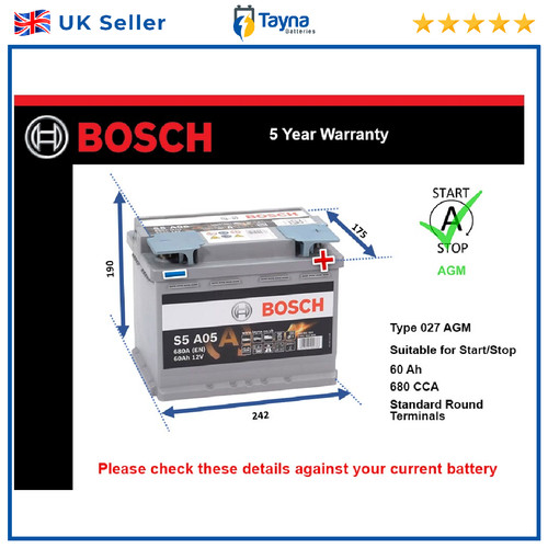 Agm car battery s5a05 bosch - agm,